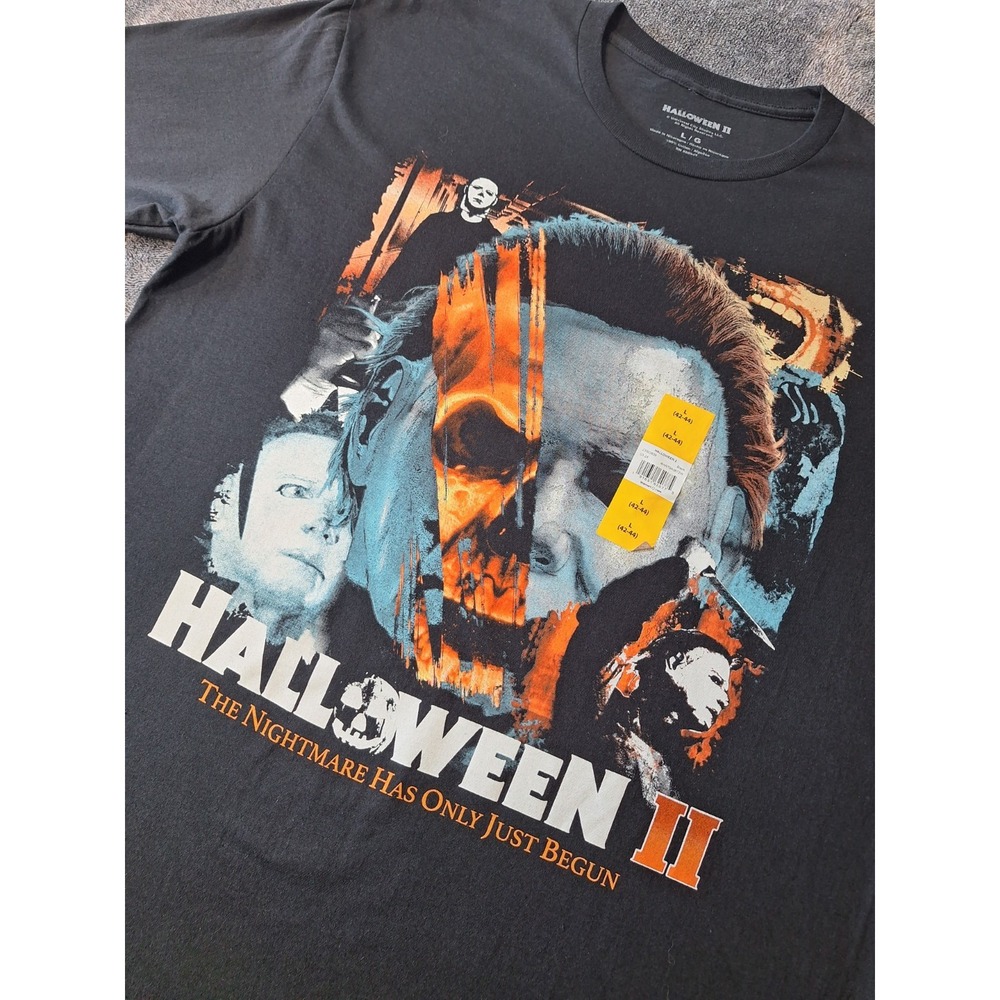 HALLOWEEN II JASON TSHIRT Mens L Blk Graphic Movie The Nighmare‎ Has Only Begun